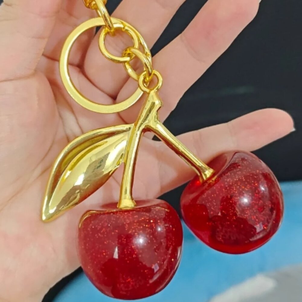 New! Popular!! Hot! Gorgeous sparkle Large Red & Gold Cherries bag charm